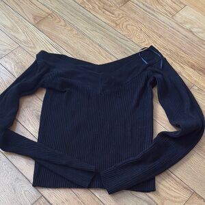 Divided Black Ribbed Off-the-Shoulder Top – Size Small | Y2K Minimalist |
